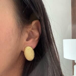 Gold Textured Oval Earrings